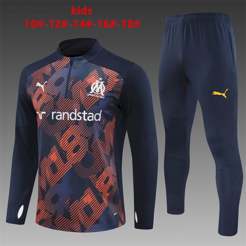 Unisex Olympique Marseille 2024/25 Half-Zip Kids Sweater+Pant 14001