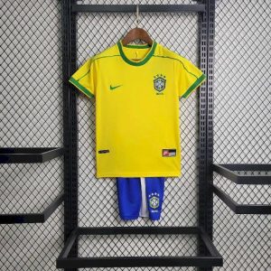 Brazil 1998 Home Kids Retro Jersey And Shorts