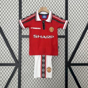 Manchester United 1998/99 Home Kids Retro Jersey And Shorts