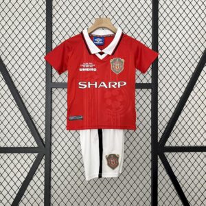 Manchester United 1999/00 Home Kids Retro Jersey And Shorts