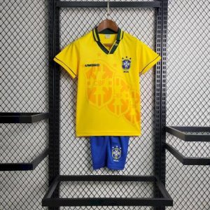 Brazil 1994 Home Kids Retro Jersey And Shorts