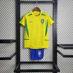 Brazil 2002 Home Kids Retro Jersey And Shorts